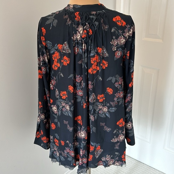 Free People Navy Floral Georgette Smocked Tunic - Picture 3 of 11